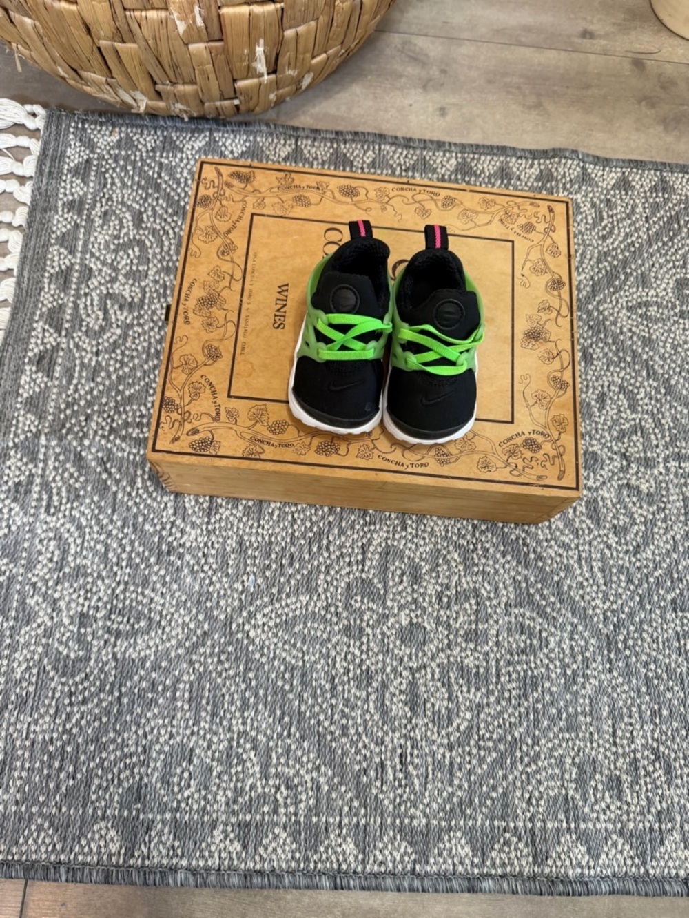 Nike Kids Black & Green Sneakers with Pink Swoosh - Picture 9 of 14